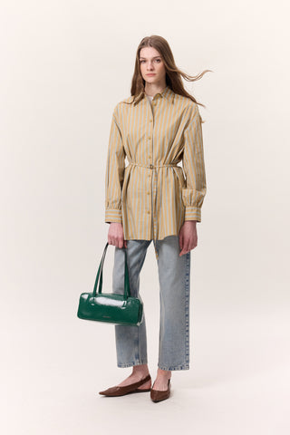 Striped Belted Shirt Camel