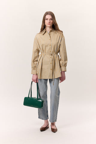 Striped Belted Shirt Camel