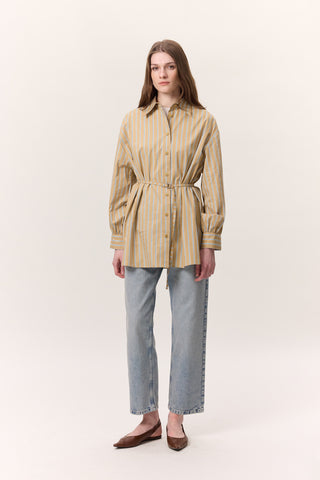 Striped Belted Shirt Camel