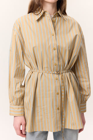 Striped Belted Shirt Camel