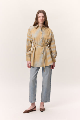 Striped Belted Shirt Camel
