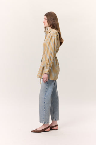 Striped Belted Shirt Camel