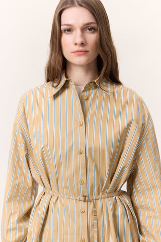 Striped Belted Shirt Camel