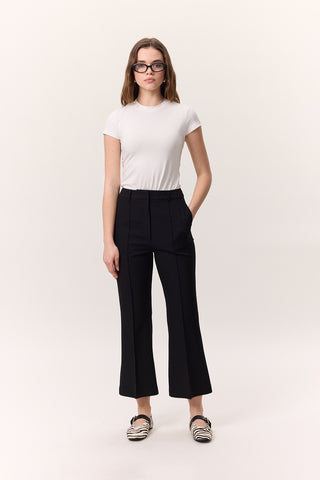 Contrast Stitch Flared Pants Black