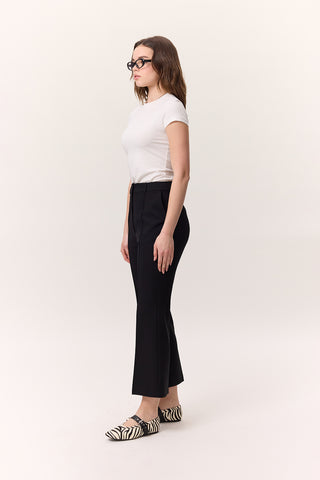 Contrast Stitch Flared Pants Black