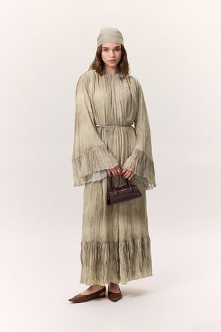 Patterned Crushed Tiered Dress Ruby