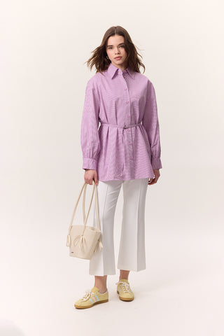 Striped Belted Shirt Pink