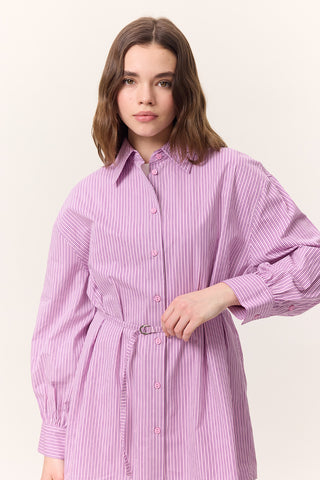 Striped Belted Shirt Pink