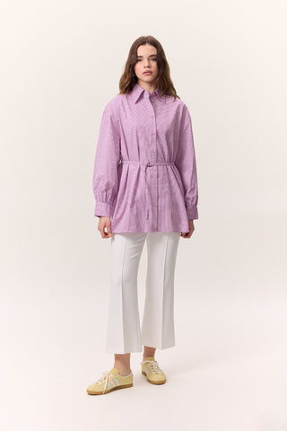 Striped Belted Shirt Pink