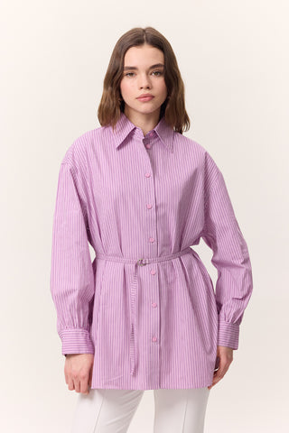 Striped Belted Shirt Pink