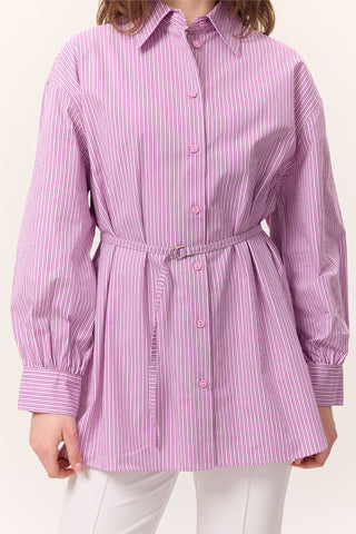 Striped Belted Shirt Pink
