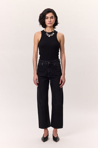 High-Waist Straight-Fit Jeans Black
