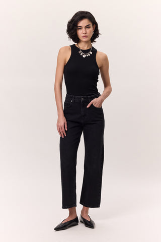High-Waist Straight-Fit Jeans Black