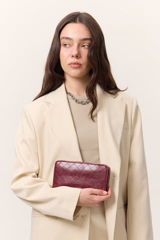 Quilted Zip-Around Wallet Burgundy