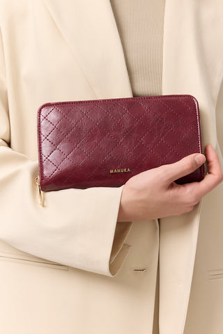 Quilted Zip-Around Wallet Burgundy
