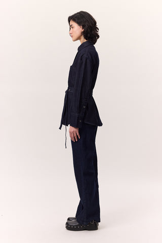 Denim Shirt With Belt Detail Dark Blue