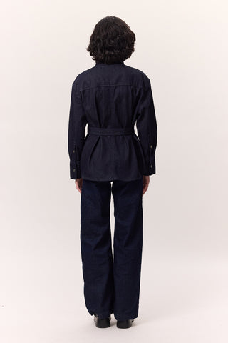 Denim Shirt With Belt Detail Dark Blue