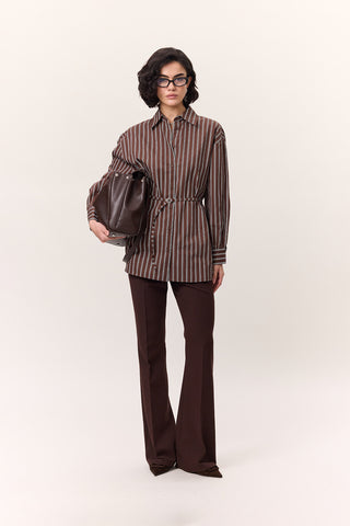 Striped Belted Shirt Brown