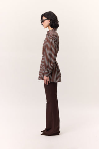 Striped Belted Shirt Brown