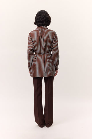 Striped Belted Shirt Brown