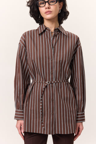 Striped Belted Shirt Brown