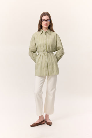 Striped Belted Shirt Green