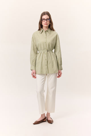 Striped Belted Shirt Green