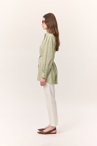 Striped Belted Shirt Green