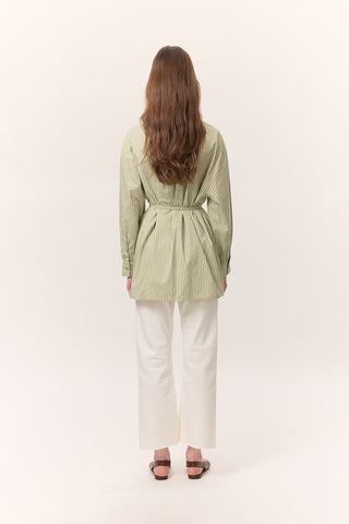 Striped Belted Shirt Green