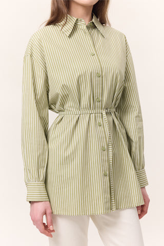 Striped Belted Shirt Green