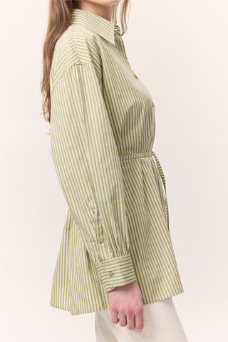 Striped Belted Shirt Green