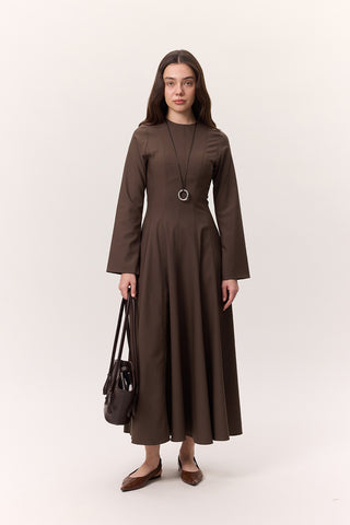 Structured Panel Dress Brown