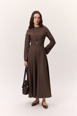 Structured Panel Dress Brown