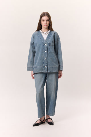 Button-Up Denim Jacket Blue