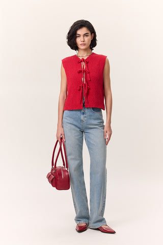 Lace-Up Knit Vest Red