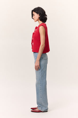Lace-Up Knit Vest Red