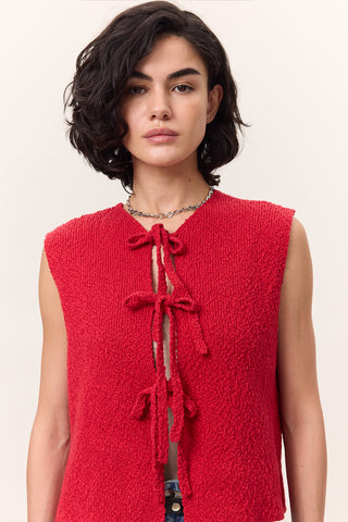 Lace-Up Knit Vest Red