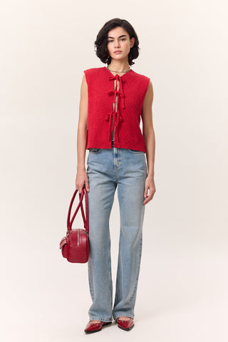 Lace-Up Knit Vest Red