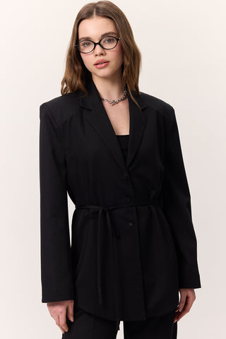 Belted Buttoned Blazer Black