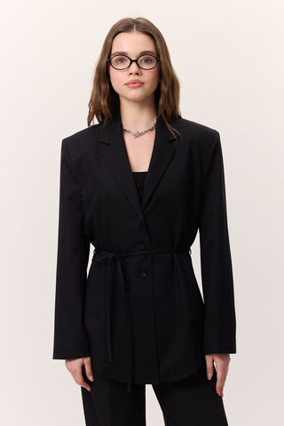 Belted Buttoned Blazer Black