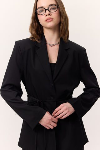 Belted Buttoned Blazer Black
