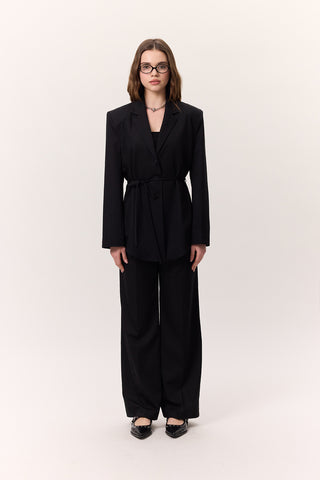 Belted Buttoned Blazer Black