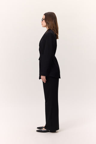 Belted Buttoned Blazer Black