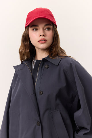 Cape Sleeve Cropped Trench Coat Navy Blue