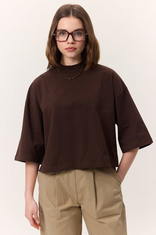 Short-Sleeve Crop T-Shirt Dark Brown