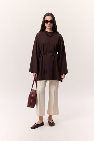 Oversized T-Shirt With Tie Detail Dark Brown