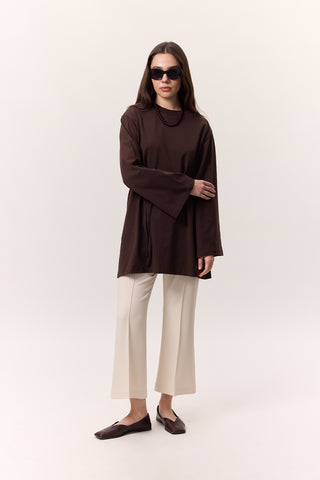 Oversized T-Shirt With Tie Detail Dark Brown