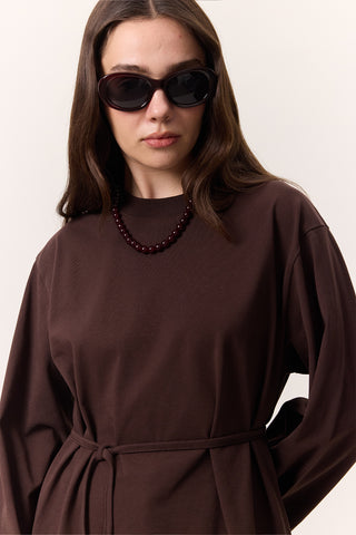 Oversized T-Shirt With Tie Detail Dark Brown