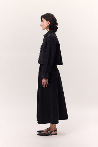 Cropped Denim Shirt Jacket Black