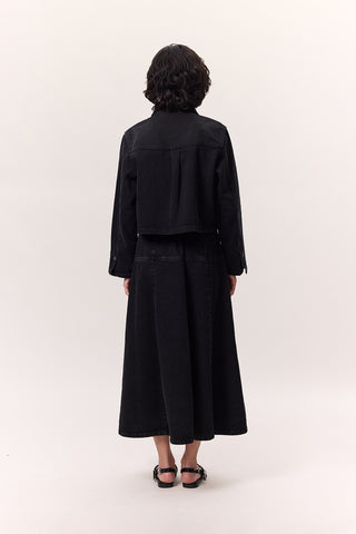 Cropped Denim Shirt Jacket Black